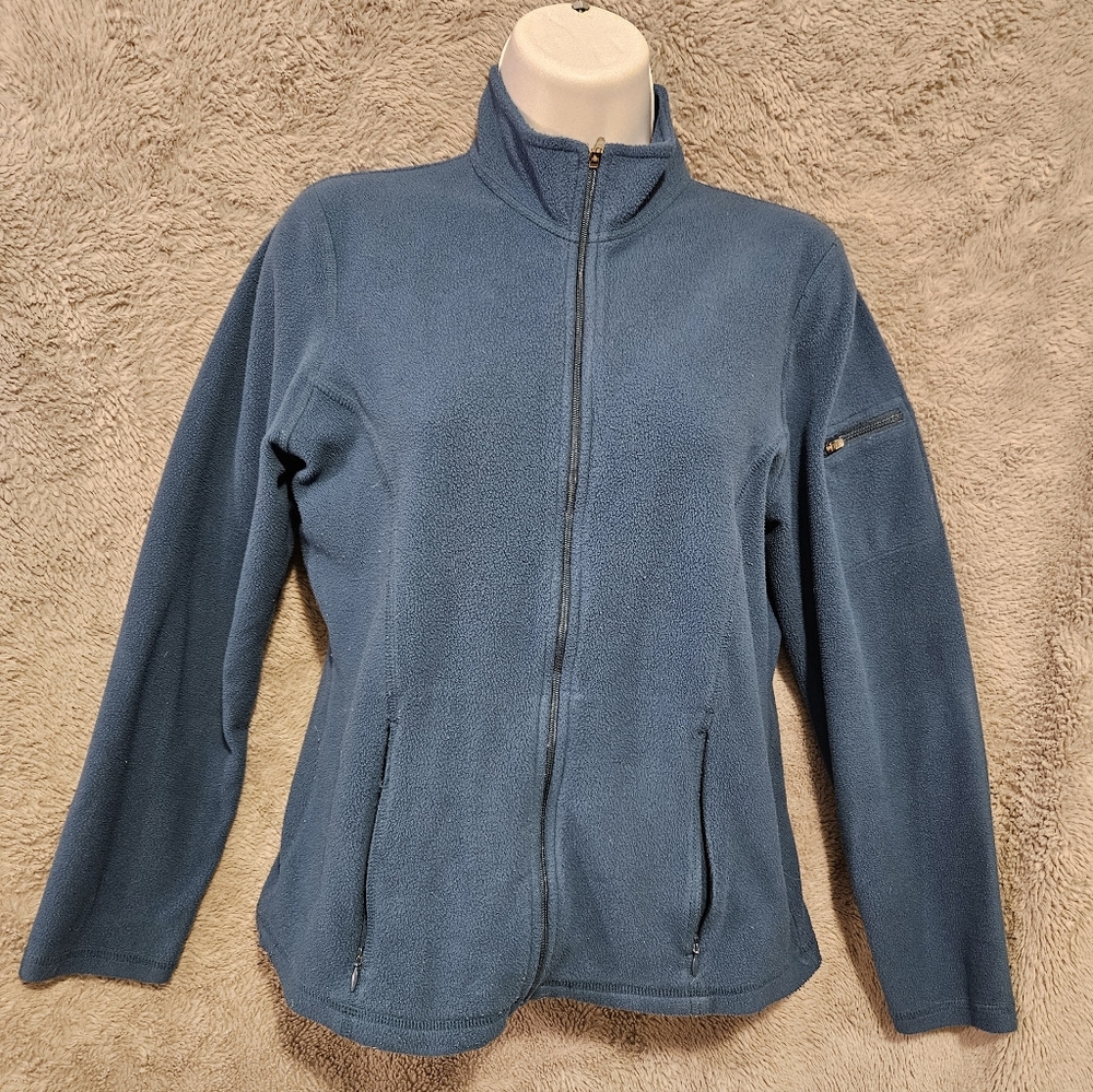 L.L. Bean Sweater, Fleece Zip-up Petite Small Blue, Pocket on Sleeve, Womens